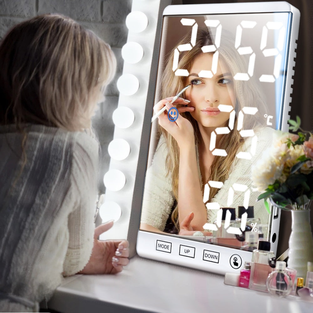 Stylish Multifunctional LED Mirror Alarm Clock Prily