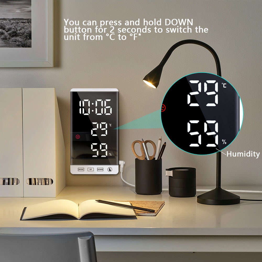 Stylish Multifunctional LED Mirror Alarm Clock Prily