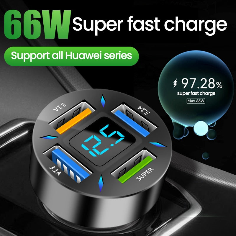 Super Fast 66W USB Car Charger with PD Quick Charge Port Prily