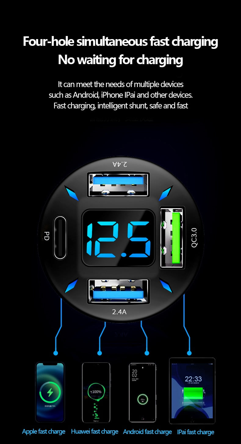 Super Fast 66W USB Car Charger with PD Quick Charge Port Prily