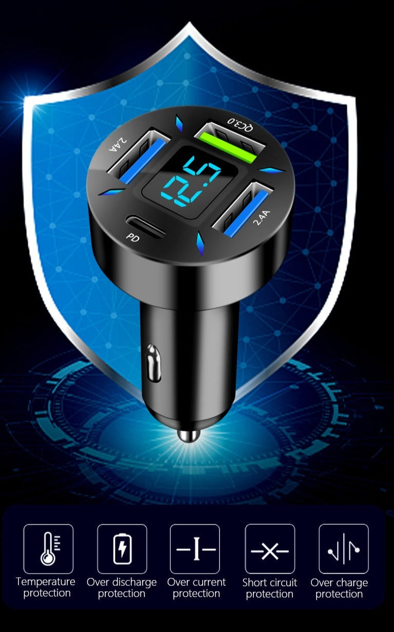 Super Fast 66W USB Car Charger with PD Quick Charge Port Prily