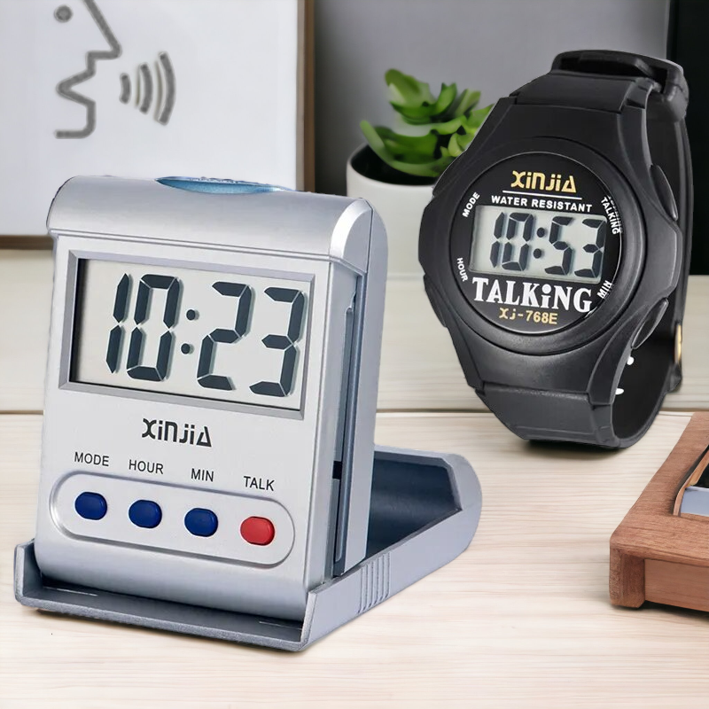 Talking Digital Alarm Clock+Talking Wristwatch Set For the Elderly Prily