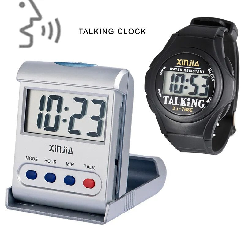 Talking Digital Alarm Clock+Talking Wristwatch Set For the Elderly Prily