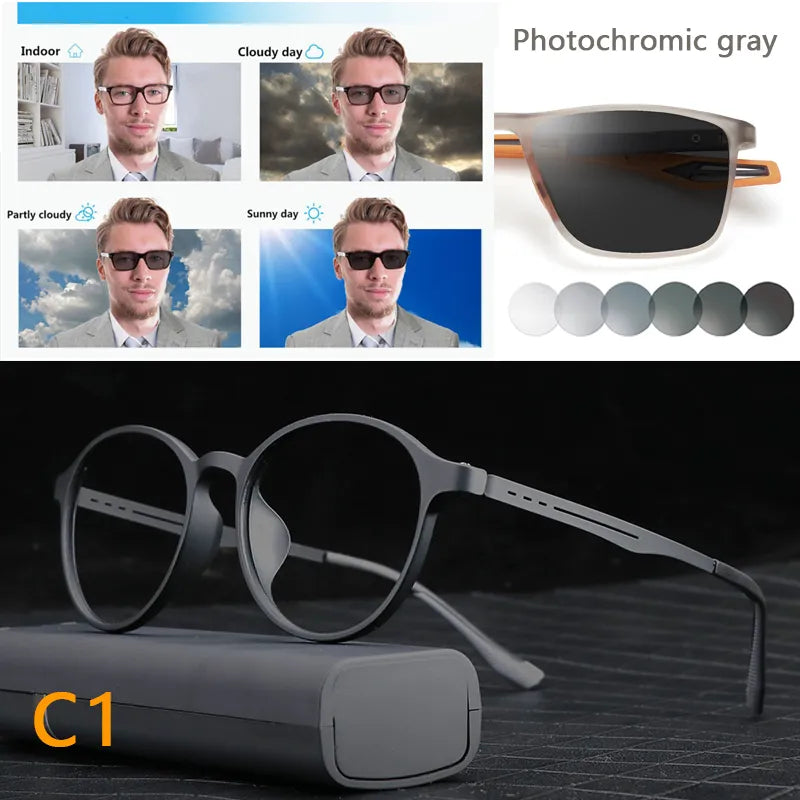 Titanium Anti Blue Light / Photochromic Retro Reading Glasses Prily