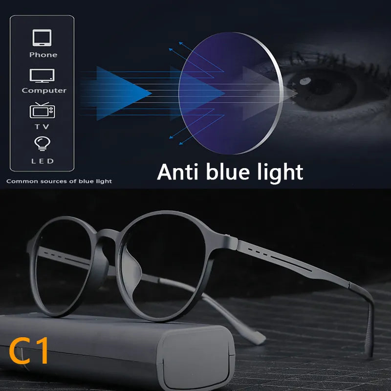 Titanium Anti Blue Light / Photochromic Retro Reading Glasses Prily