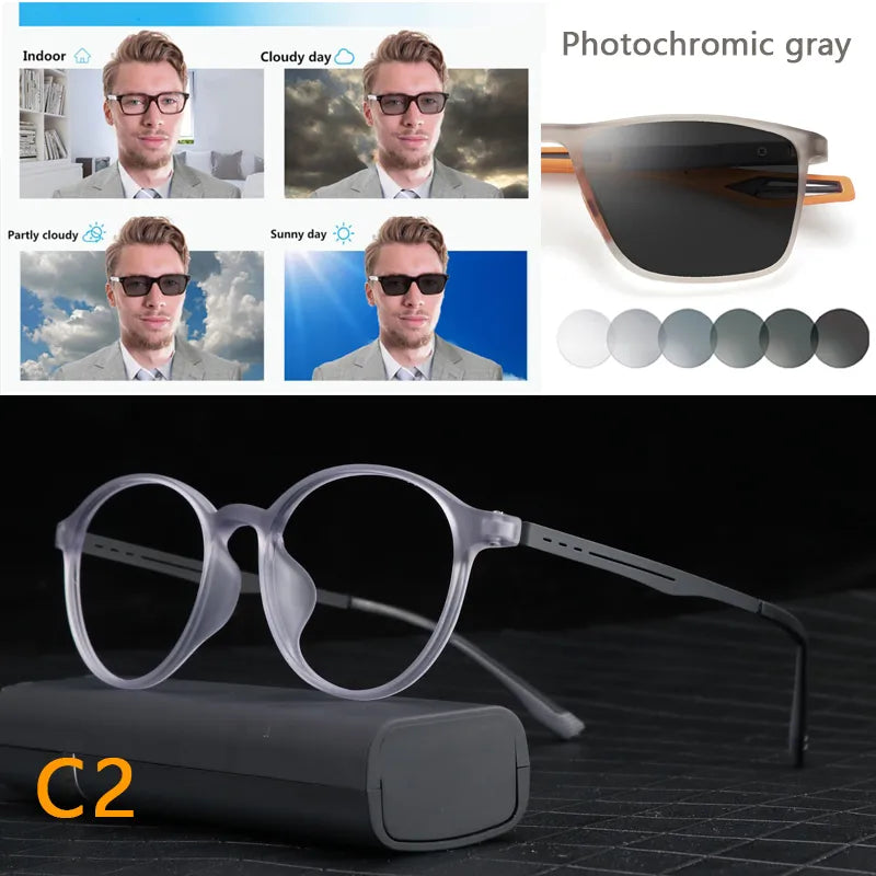 Titanium Anti Blue Light / Photochromic Retro Reading Glasses Prily