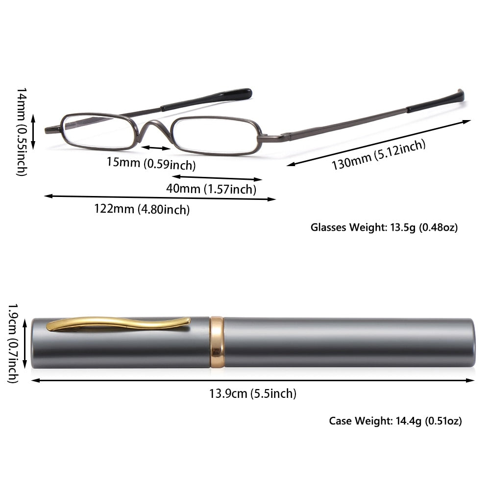 Ultra-thin Metal Reading Glasses with Tube Case Prily