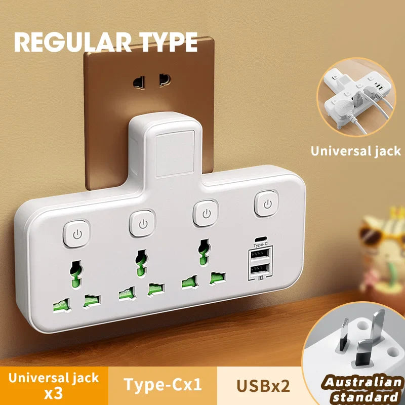 Universal Multiprise Socket / USB / Type-c Power Strip Adapter with Light Prily