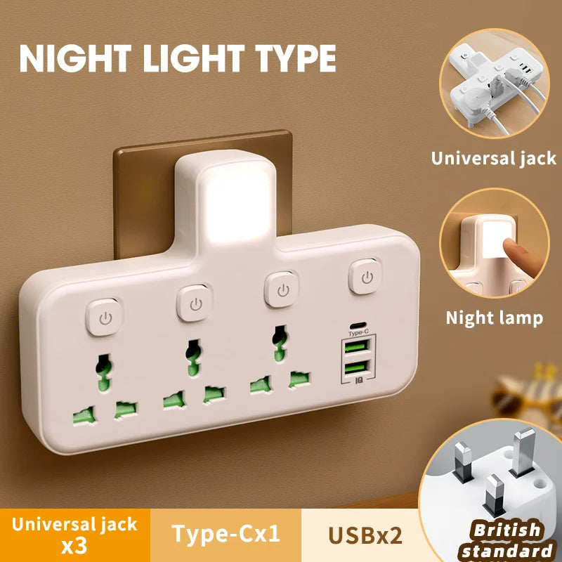 Universal Multiprise Socket / USB / Type-c Power Strip Adapter with Light Prily