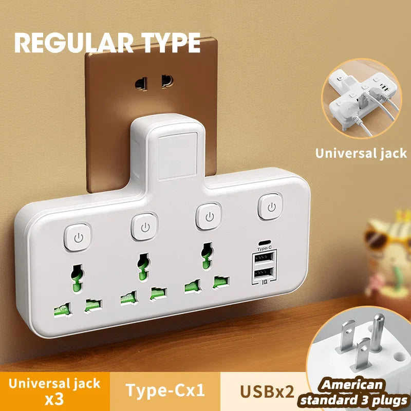 Universal Multiprise Socket / USB / Type-c Power Strip Adapter with Light Prily