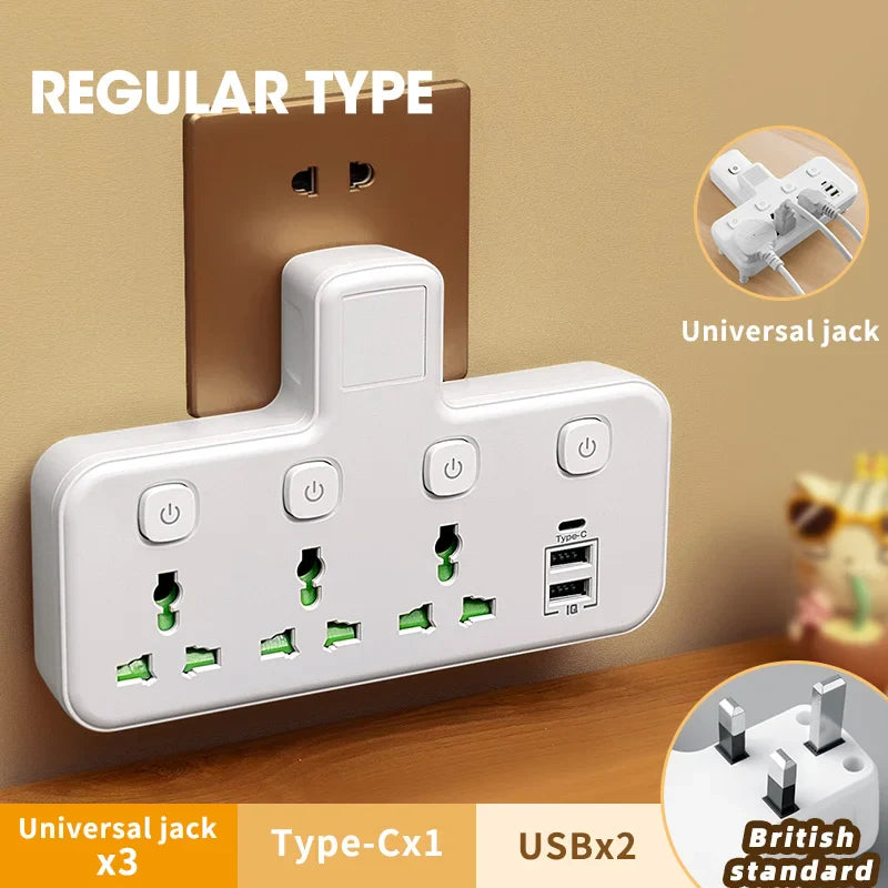 Universal Multiprise Socket / USB / Type-c Power Strip Adapter with Light Prily