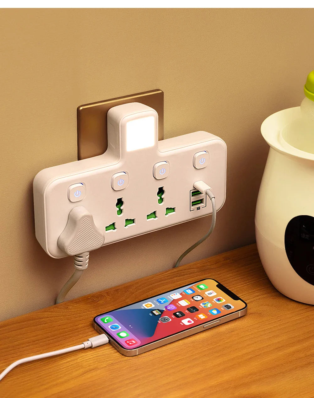 Universal Multiprise Socket / USB / Type-c Power Strip Adapter with Light Prily