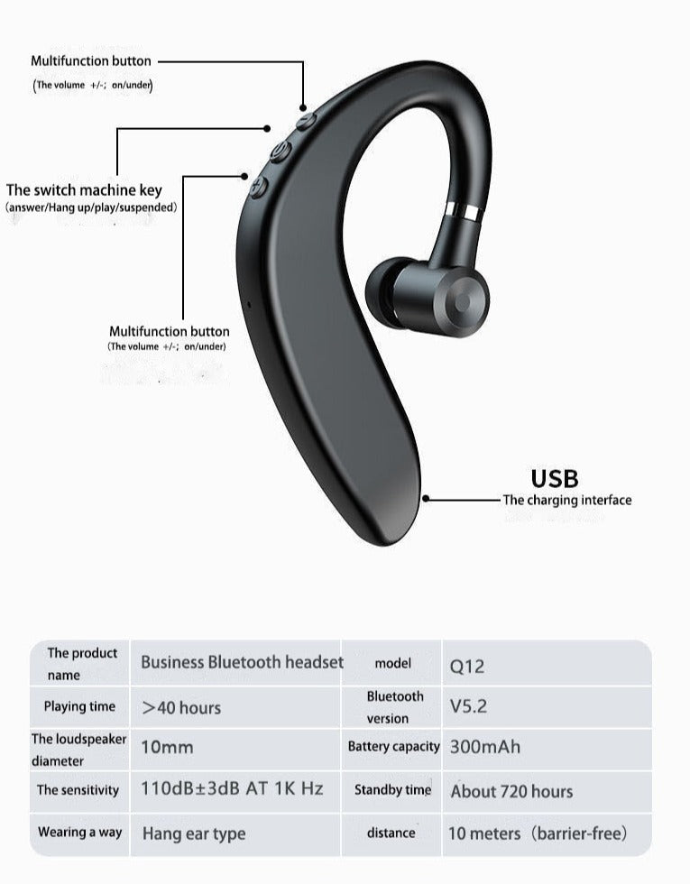 V8 Ultra Light Bluetooth Ear-hook Headset Prily