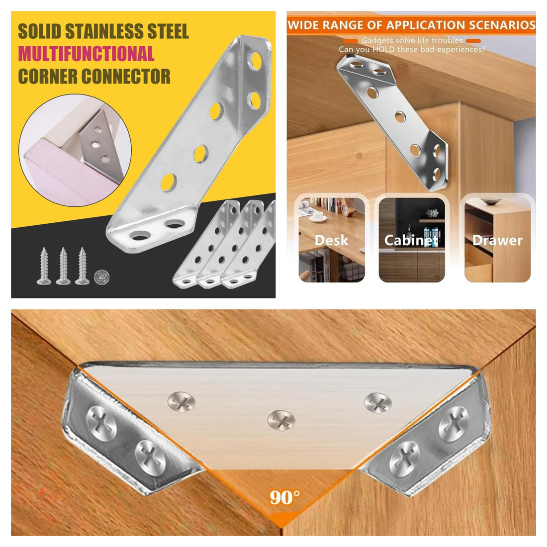 Versatile Use Stainless Steel Furniture Brackets Corner Connector (10pcs) Prily