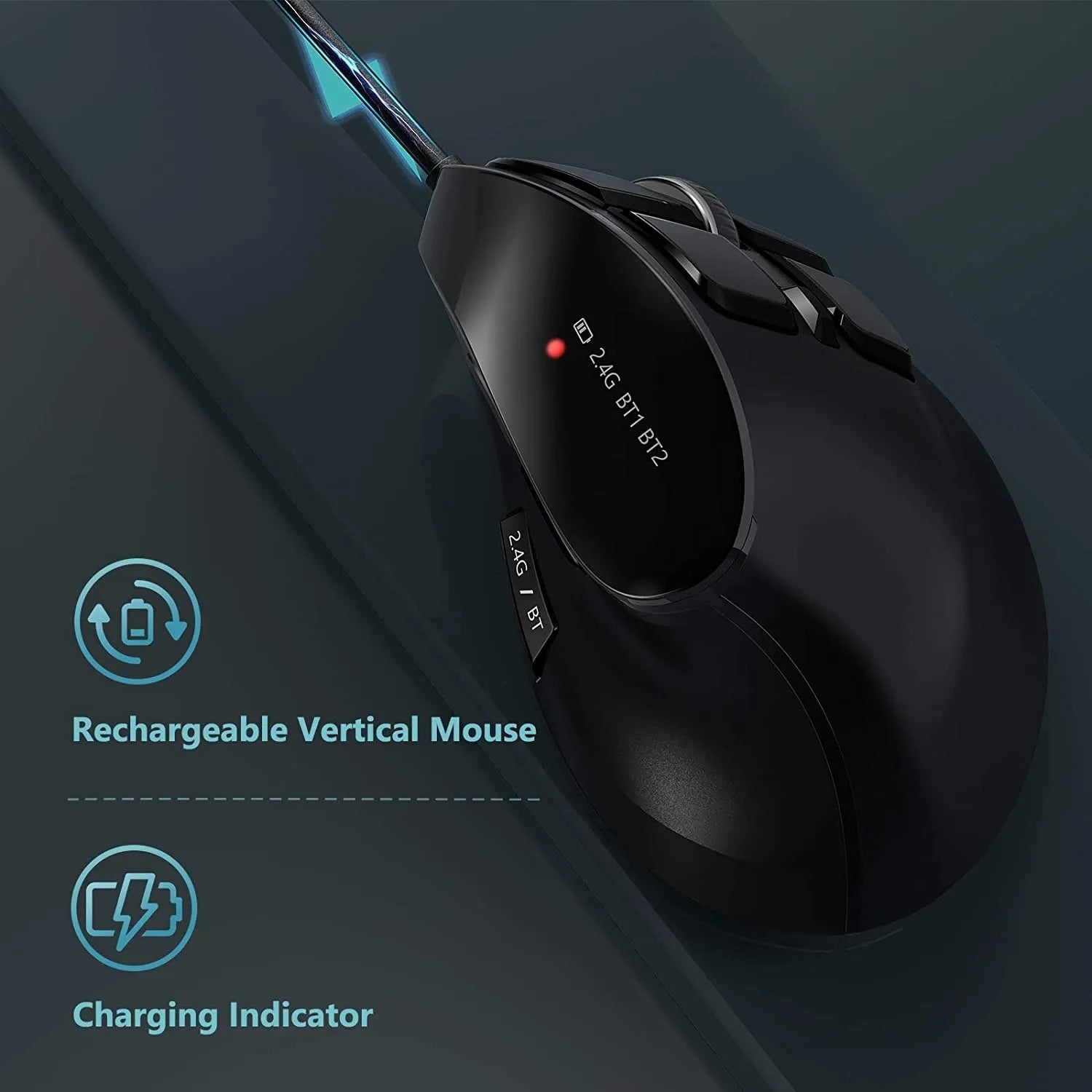 Vertical Ergonomic Wireless Rechargeable 9 Buttons Mouse Prily