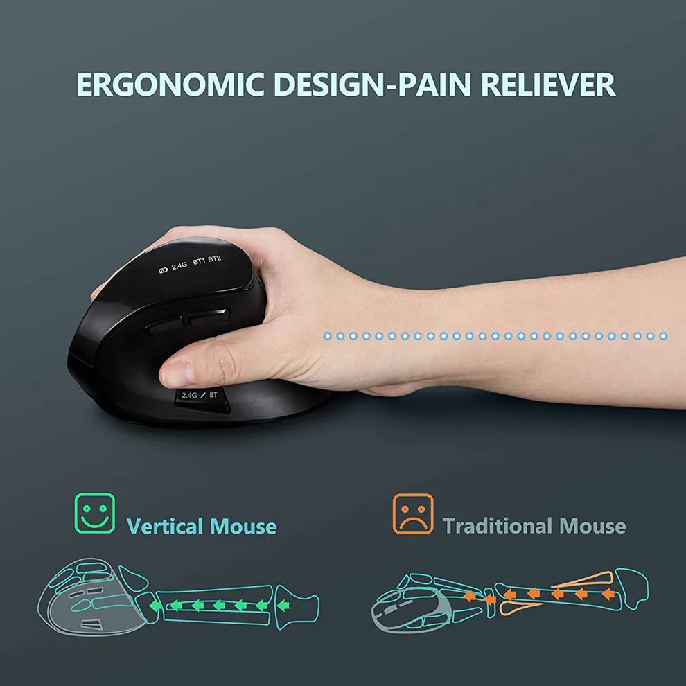 Vertical Ergonomic Wireless Rechargeable 9 Buttons Mouse Prily