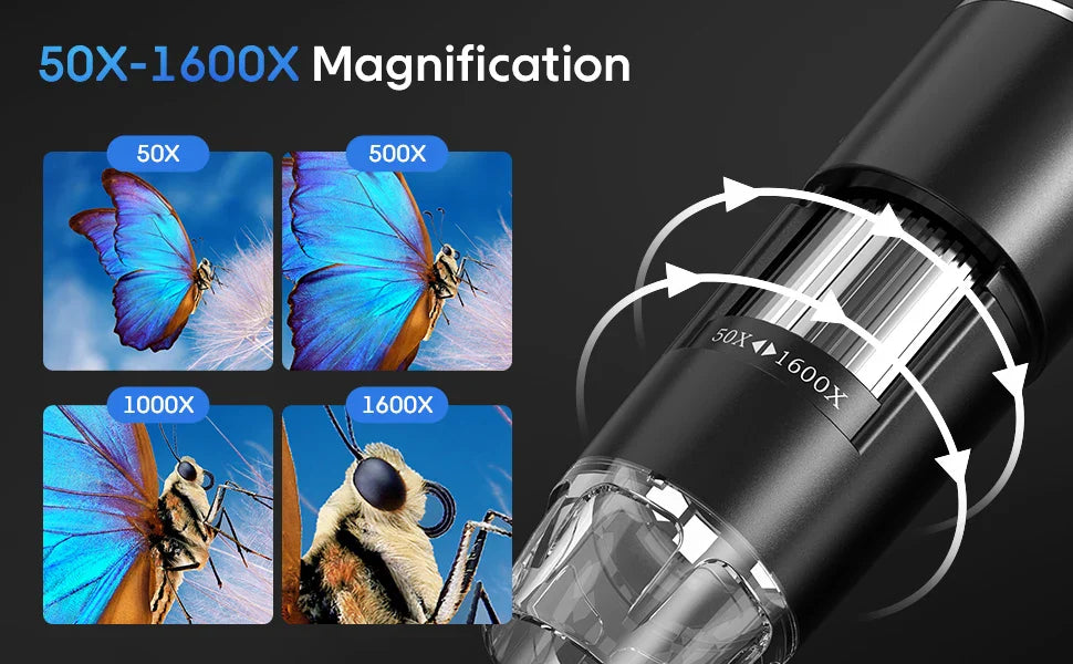 Wifi Digital Microscope 50X-1600X Magnification With Adjustable Stand for IOS & Android Prily