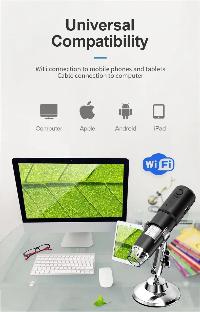 Wifi Digital Microscope 50X-1600X Magnification With Adjustable Stand for IOS & Android Prily