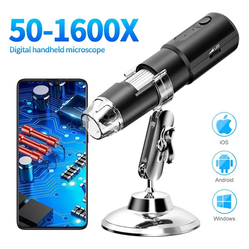 Wifi Digital Microscope 50X-1600X Magnification With Adjustable Stand for IOS & Android Prily