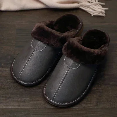 Winter Warm PU Leather Waterproof Slippers for Men Prily