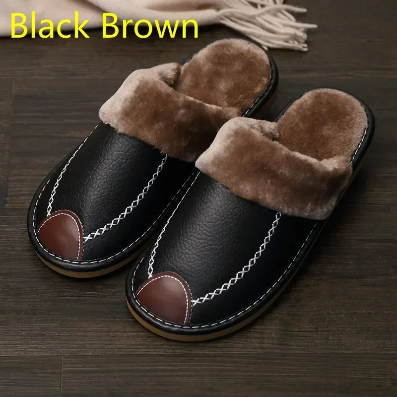 Winter Warm PU Leather Waterproof Slippers for Men Prily