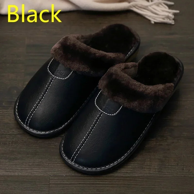 Winter Warm PU Leather Waterproof Slippers for Men Prily