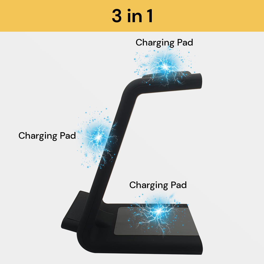 25W 3-in-1 Wireless Charger - Black - Fast Charging Station