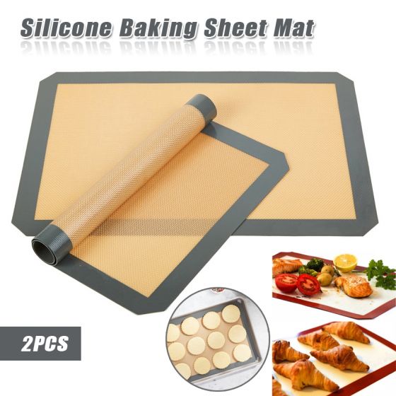 Silicone Baking Mats - Set of 2 Non-Slip Washable Reusable Baking Tray, Heat-Resistant Cooking Bakeware Mat, BPA Free (Gray)