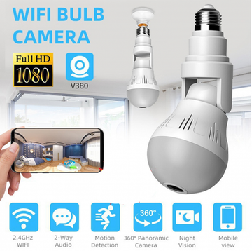 360°  Fisheye Hidden V380 WiFi IP Camera 24 Hours Monitoring 1080P HD Night Vision Alarm Home Security Surveillance Camera LED Bulb, Support 128G SD Card