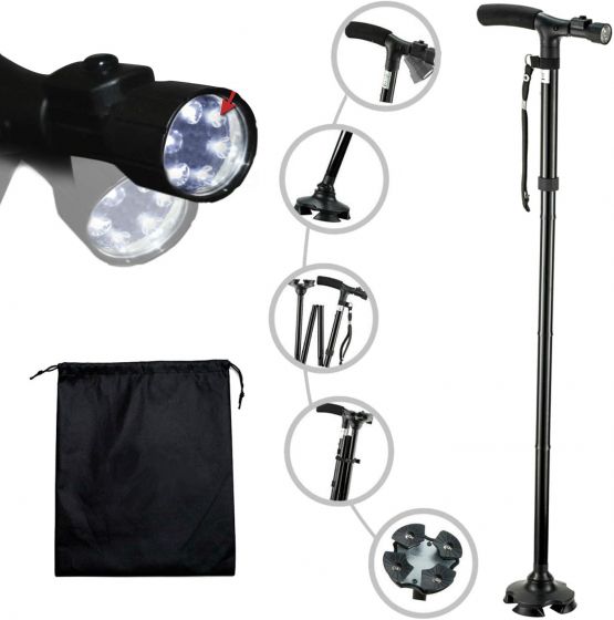 Folding Walking Cane with LED Light Adjustable Lightweight for Men and Women for Arthritis