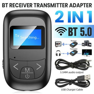 2 in 1 Bluetooth 5.0 Receiver Transmitter w/ LCD Screen 3.5mm AUX Audio Adapter