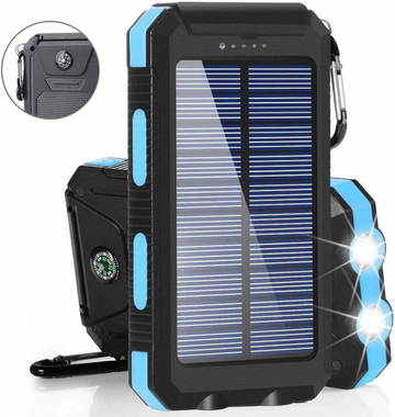 Solar Charger Solar Power Bank 20000mAh Waterproof Portable External Backup Outdoor Cell Phone Battery Charger with Dual LED Flashlights Solar Panel Compatible with All Smartphone (Black & Blue)