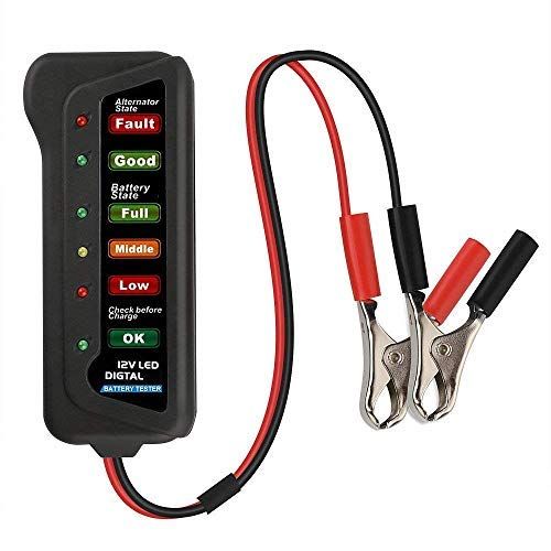 12V Digital Battery Alternator Tester For Car Motorcycle Trucks with 6 LED Lights Display Indicators