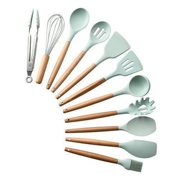 Non-stick Silicone Cooking Utensils Set with Wooden Handle BPA-FREE