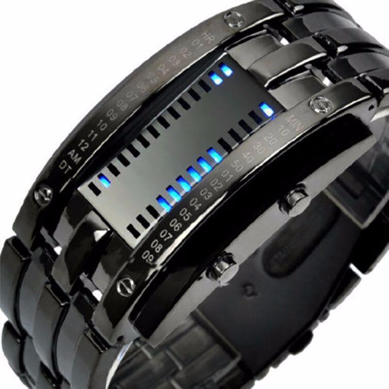 ﻿"Visionar" Futuristic LED Time Display Mirror Glass Metal Watch