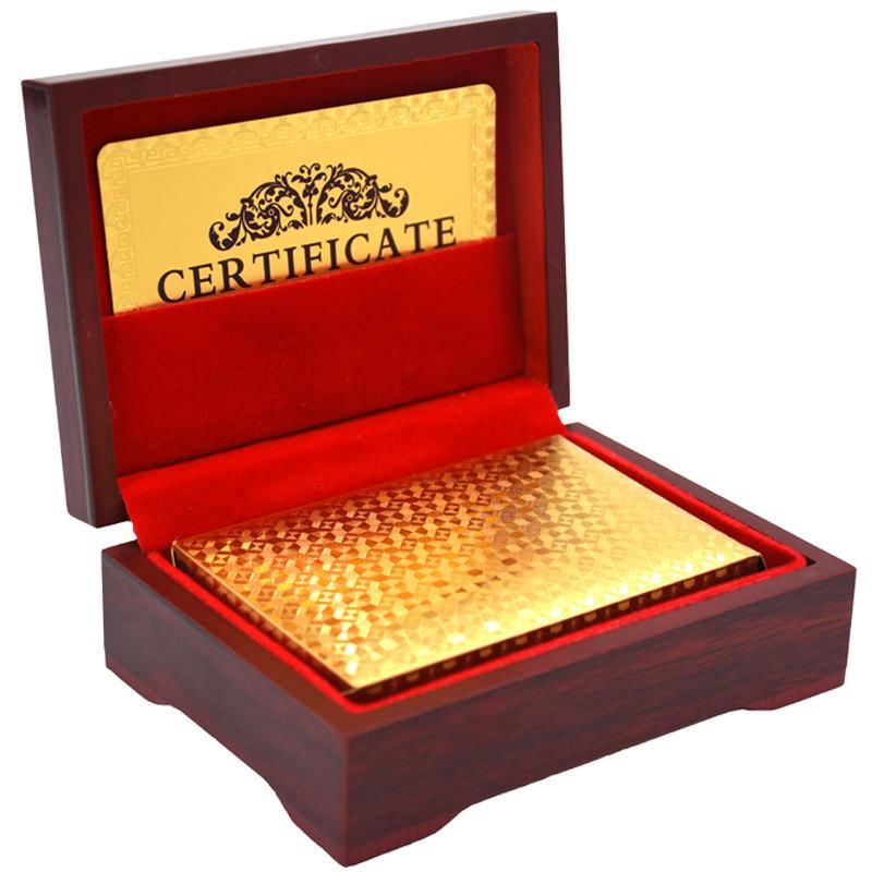 24K  Gold Foil Plated Cards With a Wooden Box