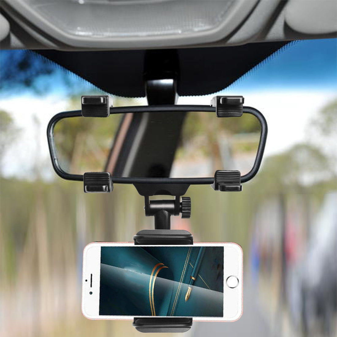 Car Rearview Mirror Rotatable Phone Mount