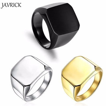 Wide-Band Square-Head Titanium Fashion Ring