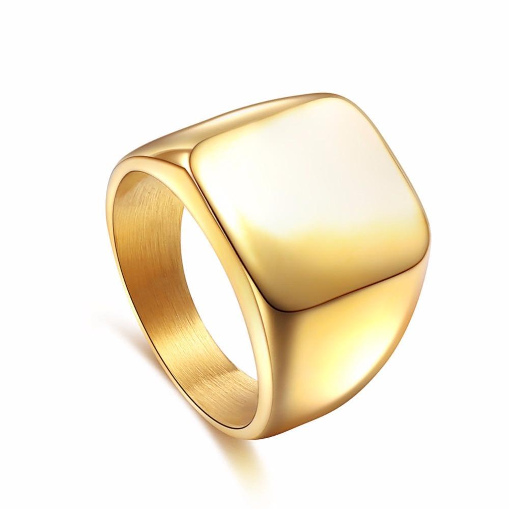 Wide-Band Square-Head Titanium Fashion Ring