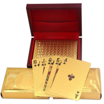 24K  Gold Foil Plated Cards With a Wooden Box