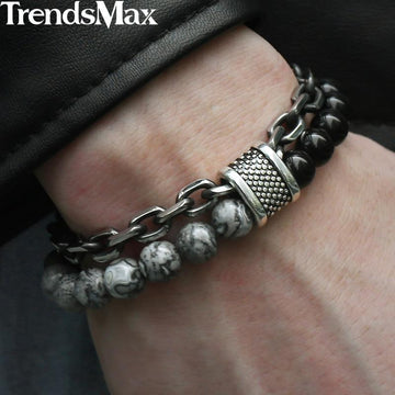 TrendsMax™ Stone Beaded Men's Chain Bracelet