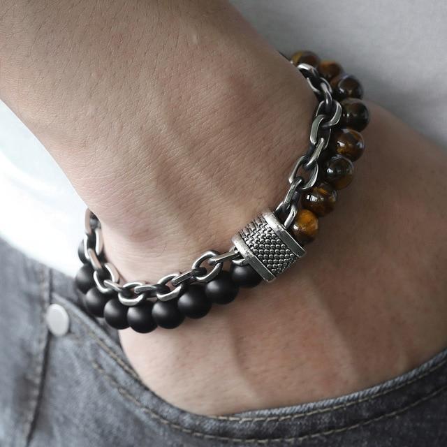 TrendsMax™ Stone Beaded Men's Chain Bracelet