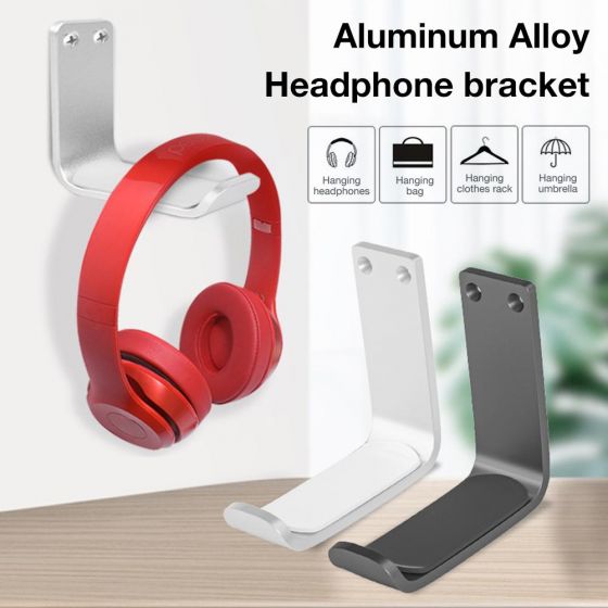 Headphone Holder Aluminum Headset Hanger Under Desk Headphone Stand Wall Mount Hanger for Most Headphone (Silver)