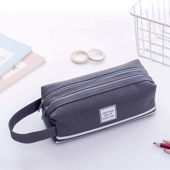 Pencil Bag Portable Office Stationery Makeup Bag School Supplies for Students Teen Storage Organizer Gift (Grey)