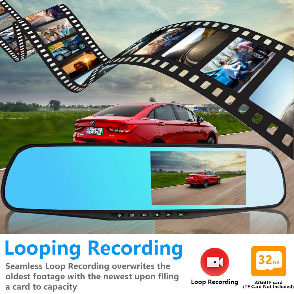 4.3" 1080P Dual Lens Car Auto DVR Dash Cam Video Camera Recorder Rearview Mirror