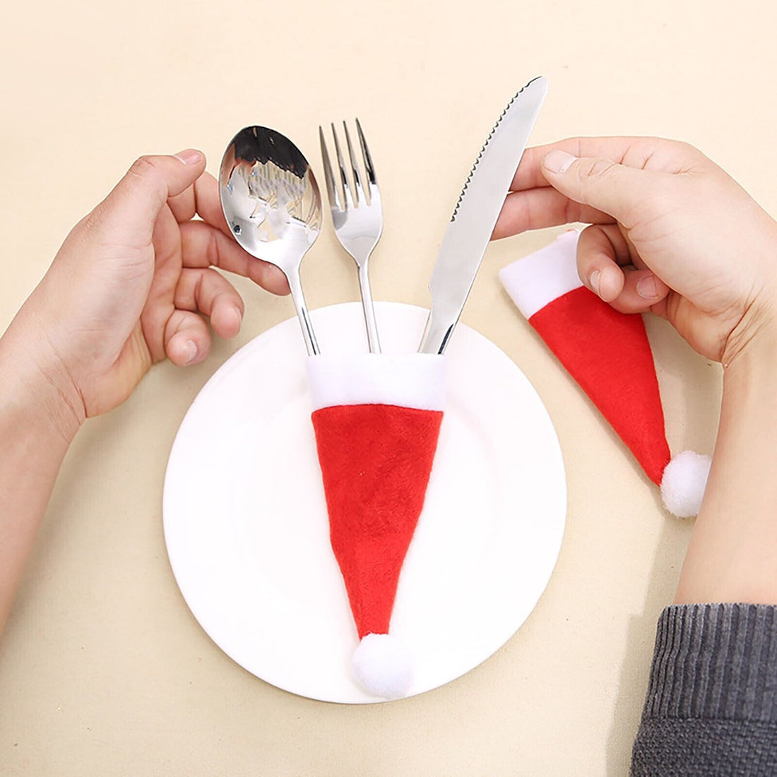 10x Santa Cutlery Bags