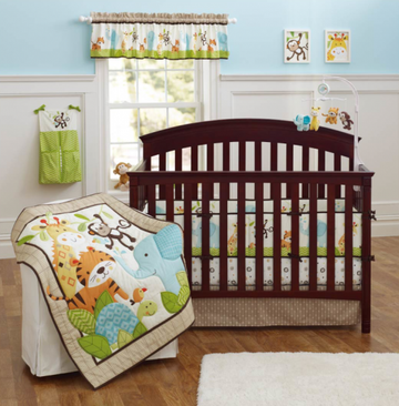 9PCS Zoo Animal Theme Crib Bedding Set Baby Boys Nursery Bedding Set