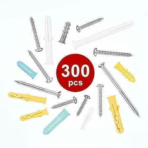 300 Pcs Assorted Sizes Hollow Self Drilling Drywall Anchors Screws Assortment Set Kit,Plastic Self Drilling Drywall Anchors Assortment with Screws with Box